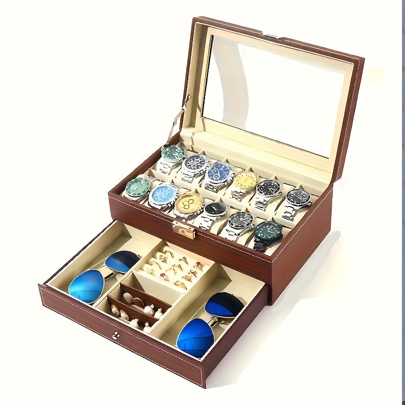 Watch Box Collection with 10-Slot and 12-Slot Single-Layer Cases plus Brown or Black Drawer Styles